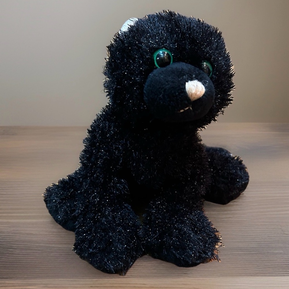 Ganz Webkinz Black Plush Cat 8" Stuffed Animal Green Eyes HM135